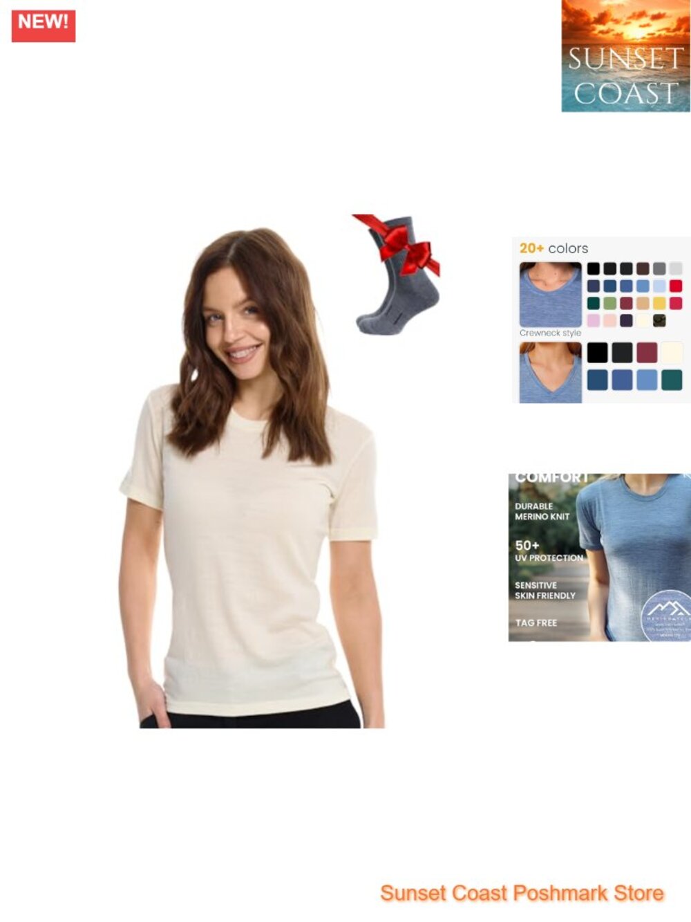 100% Merino Wool Short Sleeve Base Layer Tee with Socks